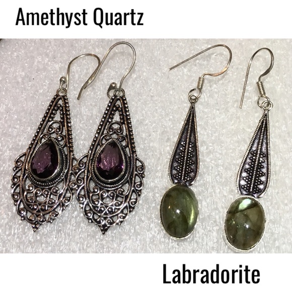 4x Sublime Natural Stone Handmade Antique Earrings - Picture 4 of 6